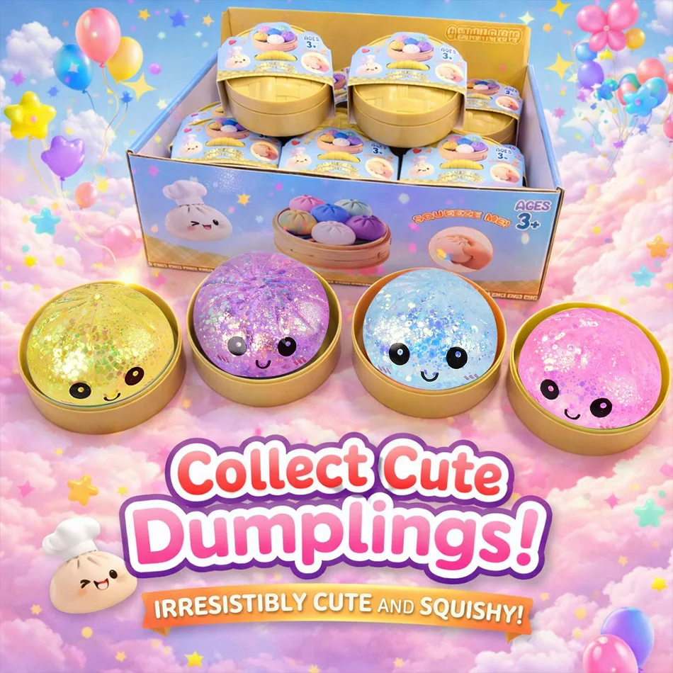 Bolas Antiestrés de Colores en Forma de Dumpling - Juguetes de Descompresión Reutilizables de Bajo Rebote, Decoración Única para el Hogar e Idea de Regalo para Mayores de 12 Años