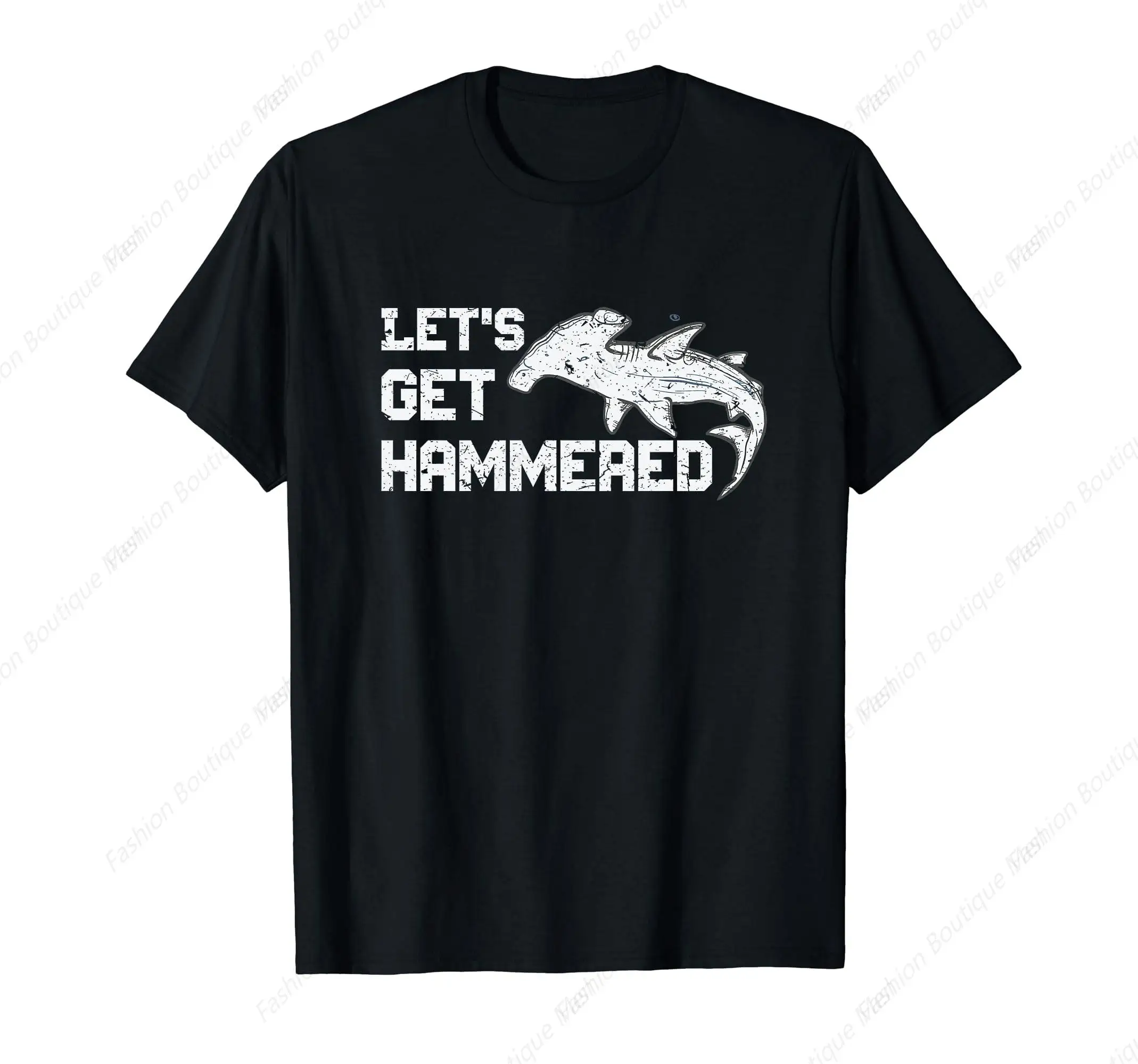 Retro Let'S Get Hammered Funny Hammerhead Shark Gifts T-Shirt Casual Short Sleeve Personalized Cotton Top