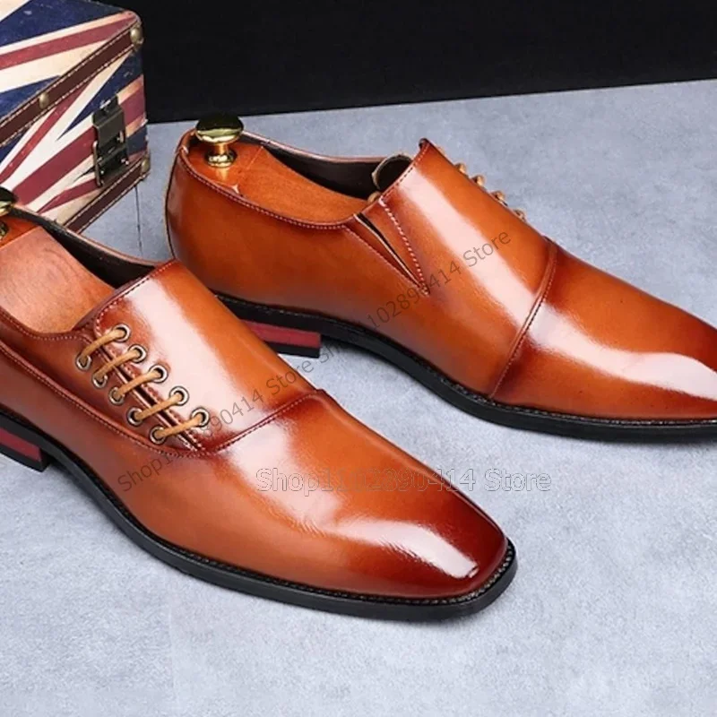 

Side Lacel Up Mixed Color Men Leather Shoes Fashionable Slip On Men Shoes Handmade Party Feast Banquet Big Size Men Dress Shoes