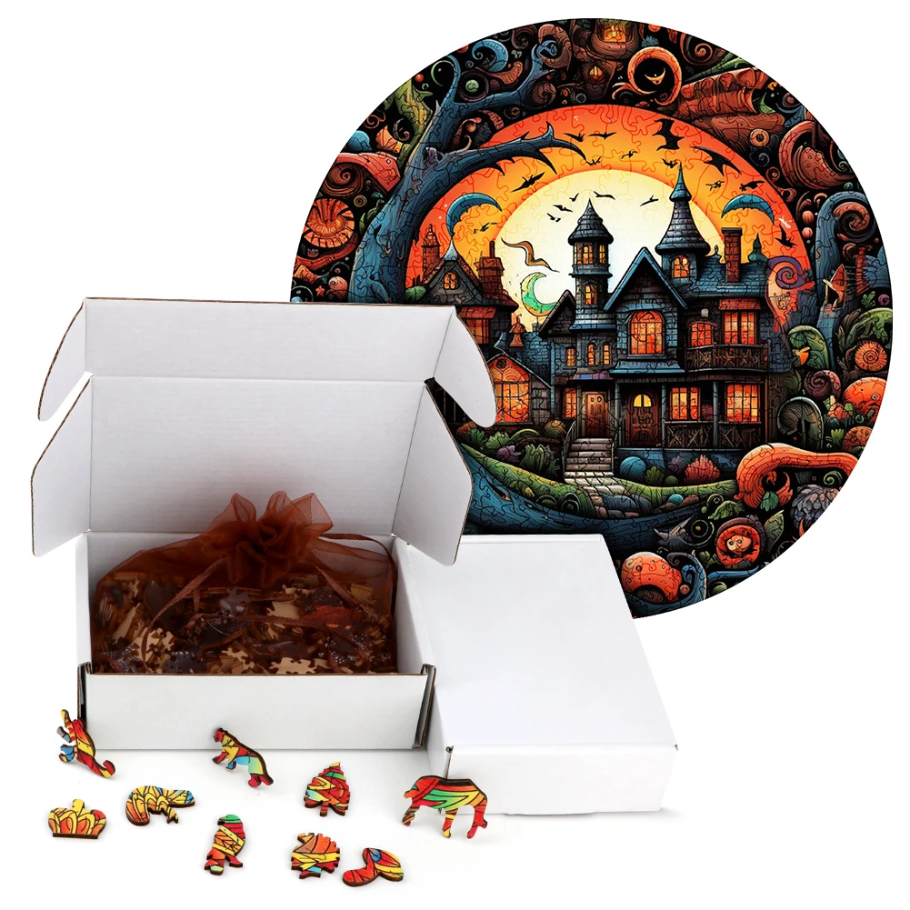 Wooden puzzle Halloween Dark Castle Toys Japan Geisha 3D Wood Jigsaw Puzzles Color Sorting Game Brain Teaser Secret Puzzle Boxes