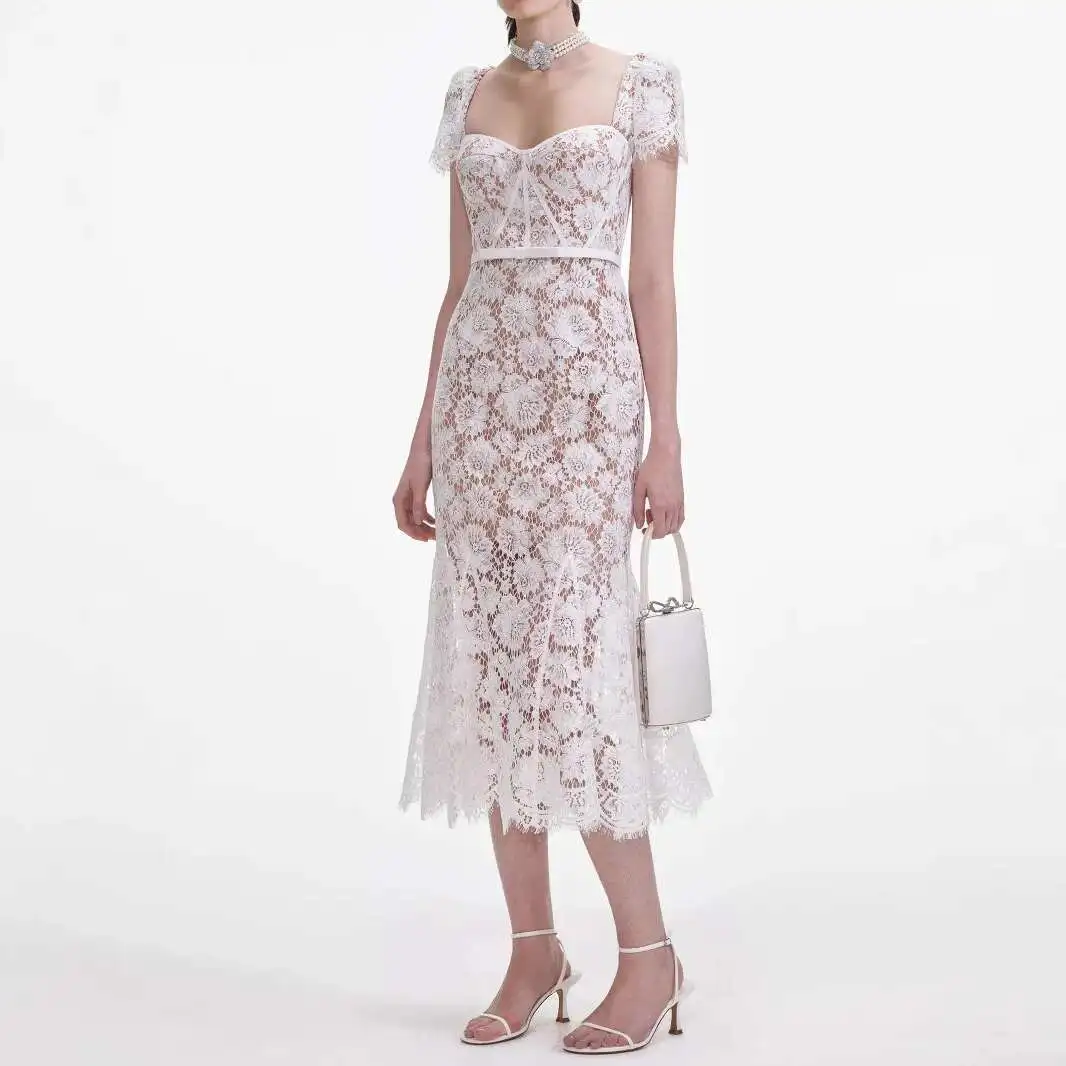 Luxus Aushöhlen Lange Spitze Kleider Frauen Sommer Sexy Haken Häkeln Stickerei Blume Solide Backless Hochzeit Abend Vestidos