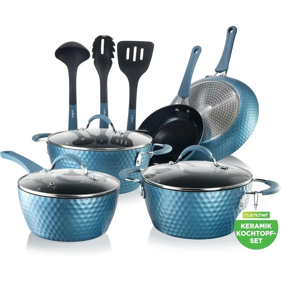 NutriChef Töpfe and Pfannen 11-teilig – Topf und Pfannenset Nonstick – Kochgeschirr-Set – mit 3,5 l Schmortopf 2 l Kochtopf 1,5 l S
