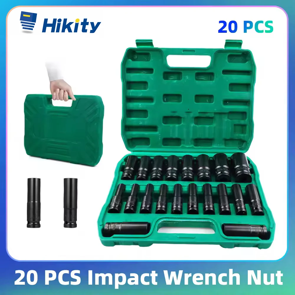 Hikity – Lot de 20 douilles à chocs hexagonales de 1/2 pouce (8-32 mm) en acier au chrome-vanadium pour clé à chocs, idéal pour voiture et usage domestique