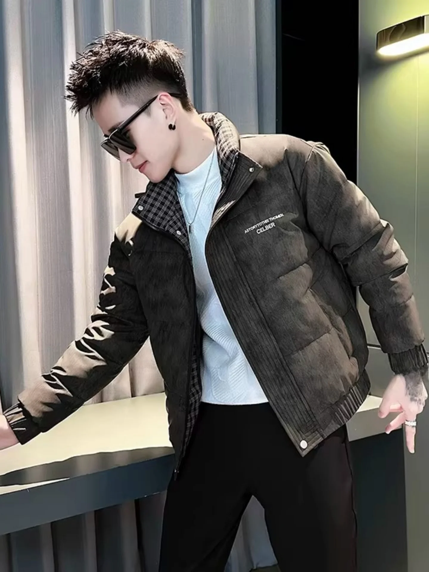 

Мужская модная зимняя куртка из хлопка с наполнителем, теплая верхняя одежда с воротником-стойкой, утепленная хлопковая куртка