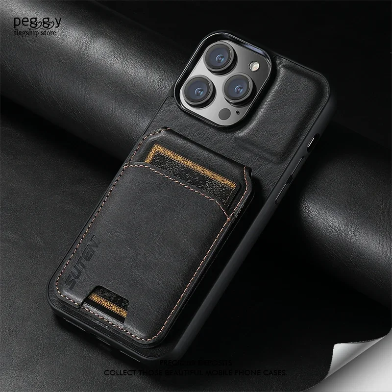 Multifunctional Leather Bracket Card Package Phone Case For iPhone 16 15 13 12 14 11 Pro Max 14 16 Plus For Magnetic Phone Cover