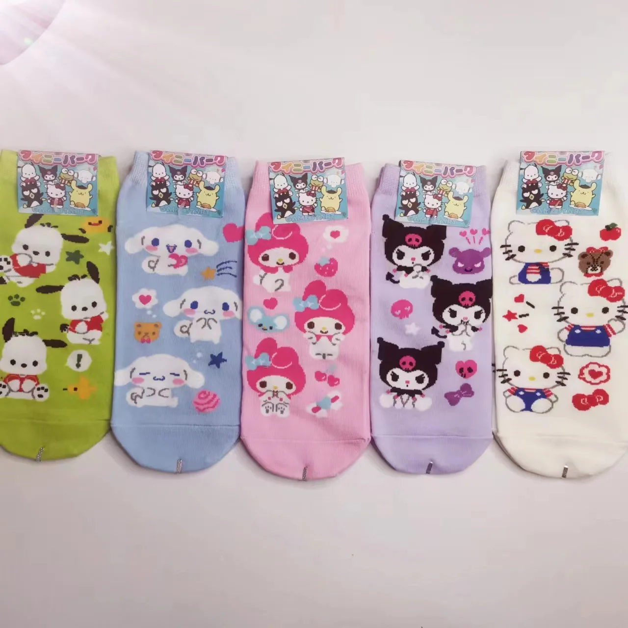 5pcs/set Hello Kitty Kuromi Cinnamoroll Japanese Anime Kawaii Cute Baby Lingeries for Women with Stocking Animated Socks