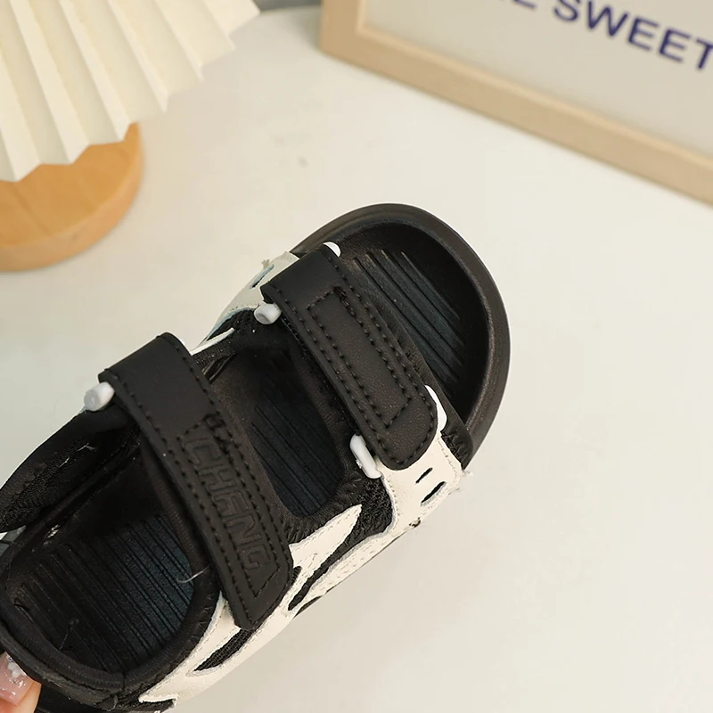 Children\'s Shoes Boys Casual Black Soft Soled Ribbon Comfortable Beach Shoes 2024 Summer New Fashion Sandals