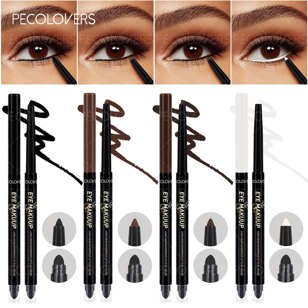 Lápis delineador de longa duração de ponta dupla à prova de manchas perfeito para definição de olhos dramática