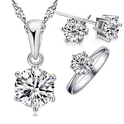 925 Sterling Silver Bridal Jewelry Sets For Women Accessory Cubic Zircon Crystal Necklace Rings Stud Earrings Ring Gift