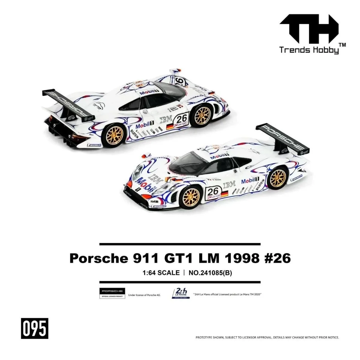 TendênciasHobby 1/64 Porsche 911 GT1 LM 1998 # 26 A tampa do motor pode ser removida para presente de modelo de carro em liga fundida