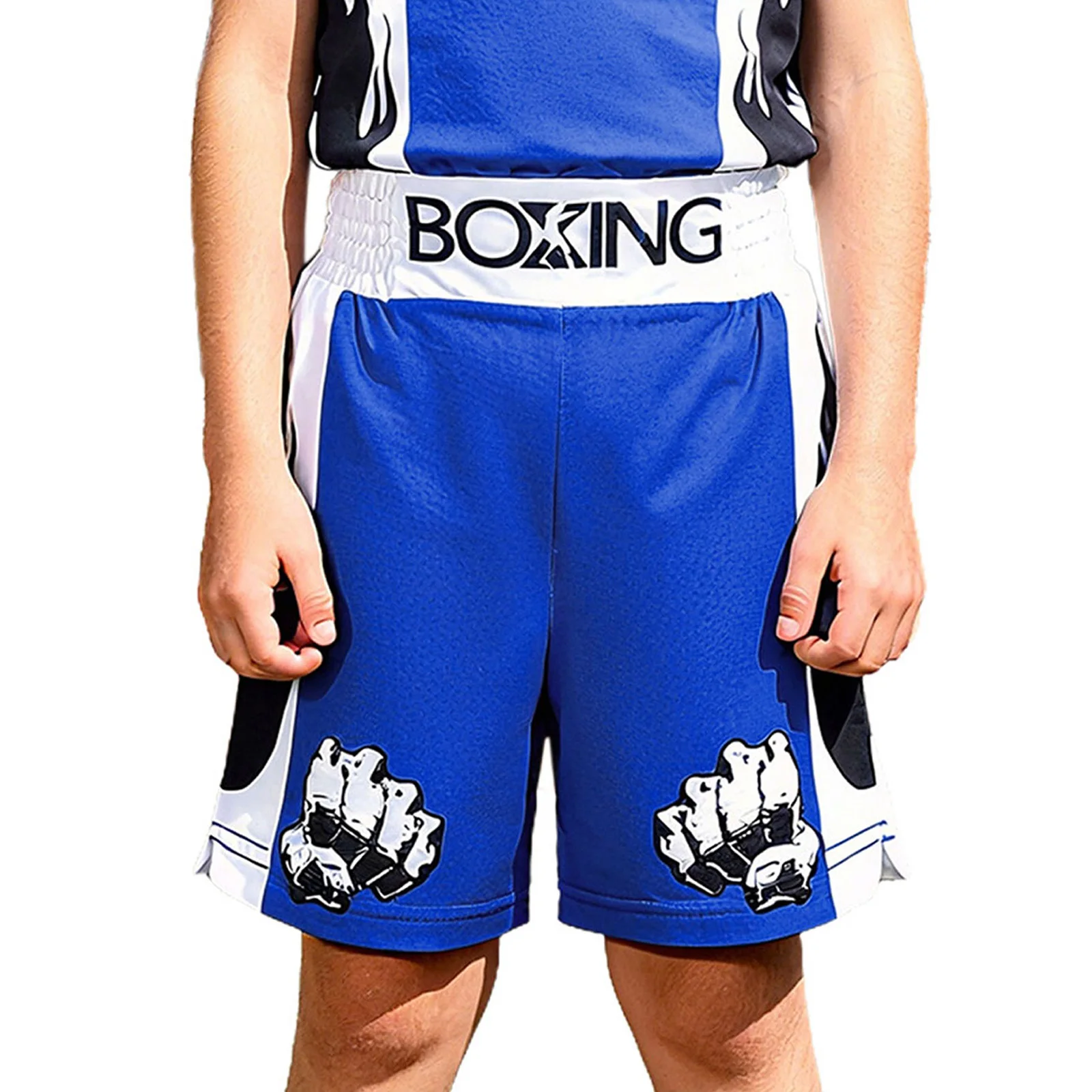 

Kids Boy Halloween Boxer Cosplay Costumes Muay Thai Boxing Training Shorts Stretchy Sides Slit Stylish Printed Shorts Sportswear