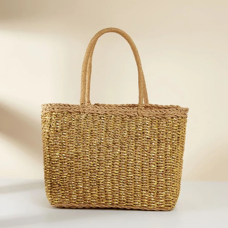 Summer New Paper Rope Hand-woven Straw Bag for Women 2024 Seaside Holiday Beach Bag Bali Shopper Purse Handbag Bolsa Feminina