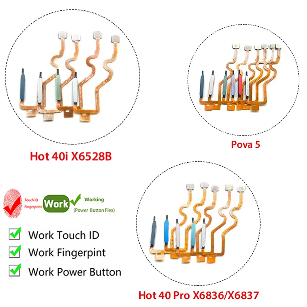 Fingerprint Sensor Home Return Key Menu Button Flex Ribbon Cable For Infinix Hot 40 Pro 40i Pova 5 X6836 X6837 X6528B