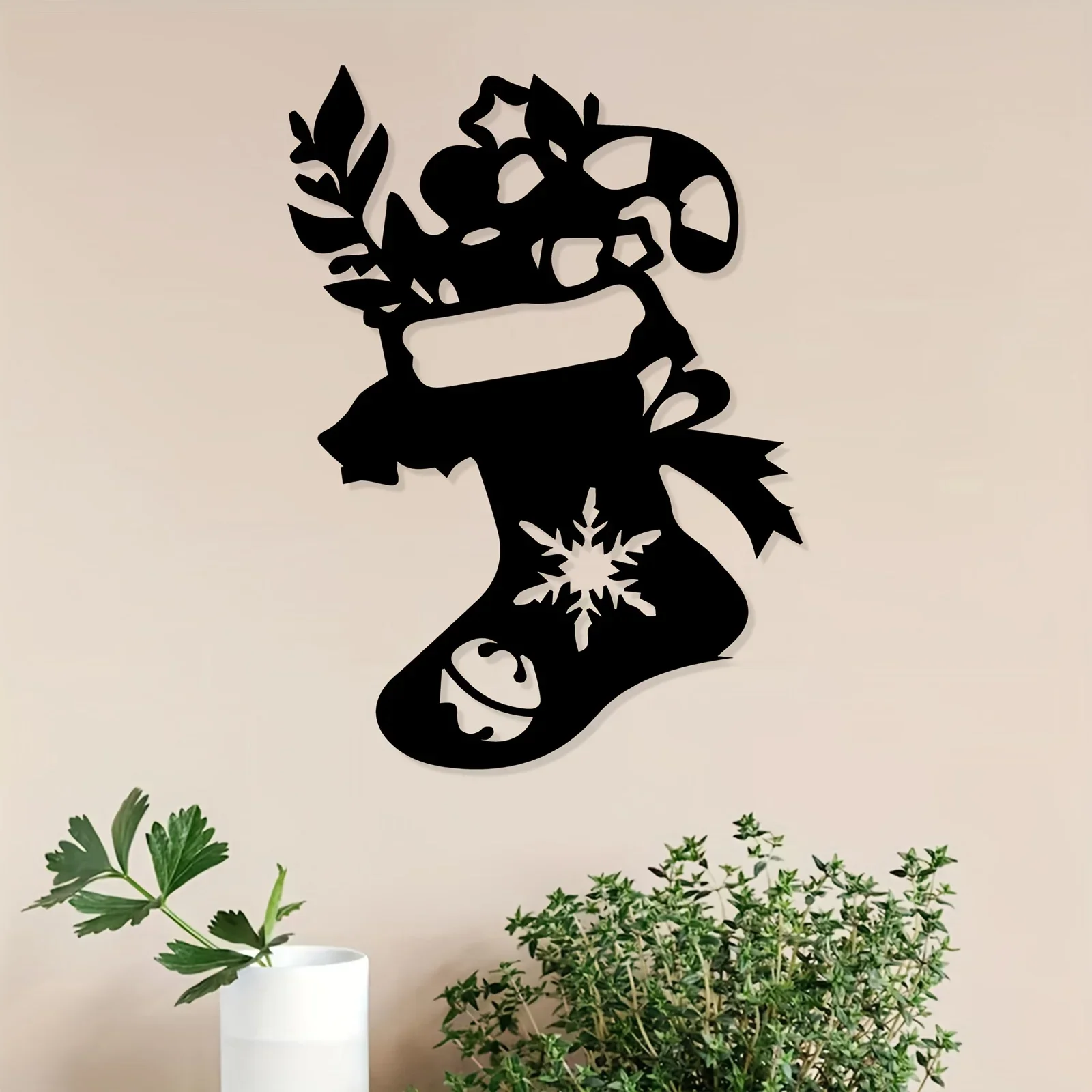 Elegant Christmas Stocking Metal Wall Art,Rust-Resistant Iron Statue Mural,Indoor Outdoor Holiday Decor for Home Wall