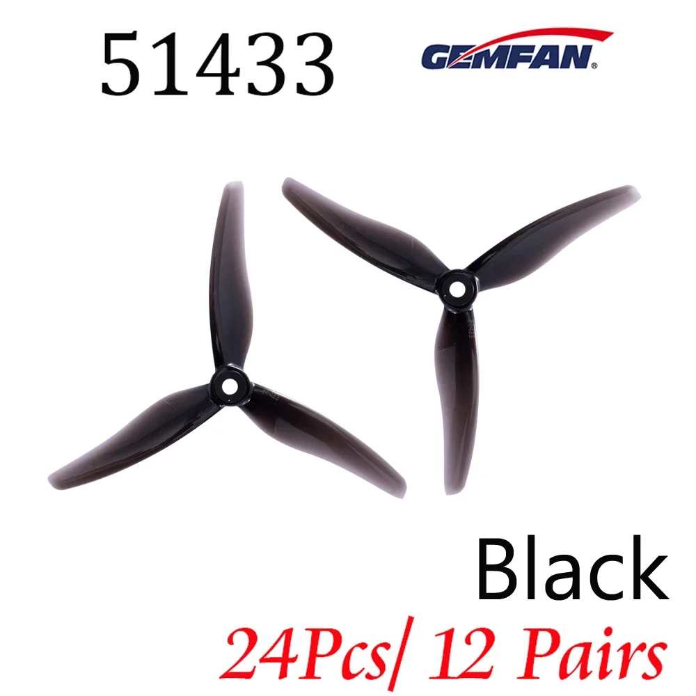 24 stücke/12 pairs Gemfan 51433 5 zoll 3 klinge tri-klinge Propeller Requisiten Kompatibel Bürstenlosen Motor für FPV Racing Drone 51466