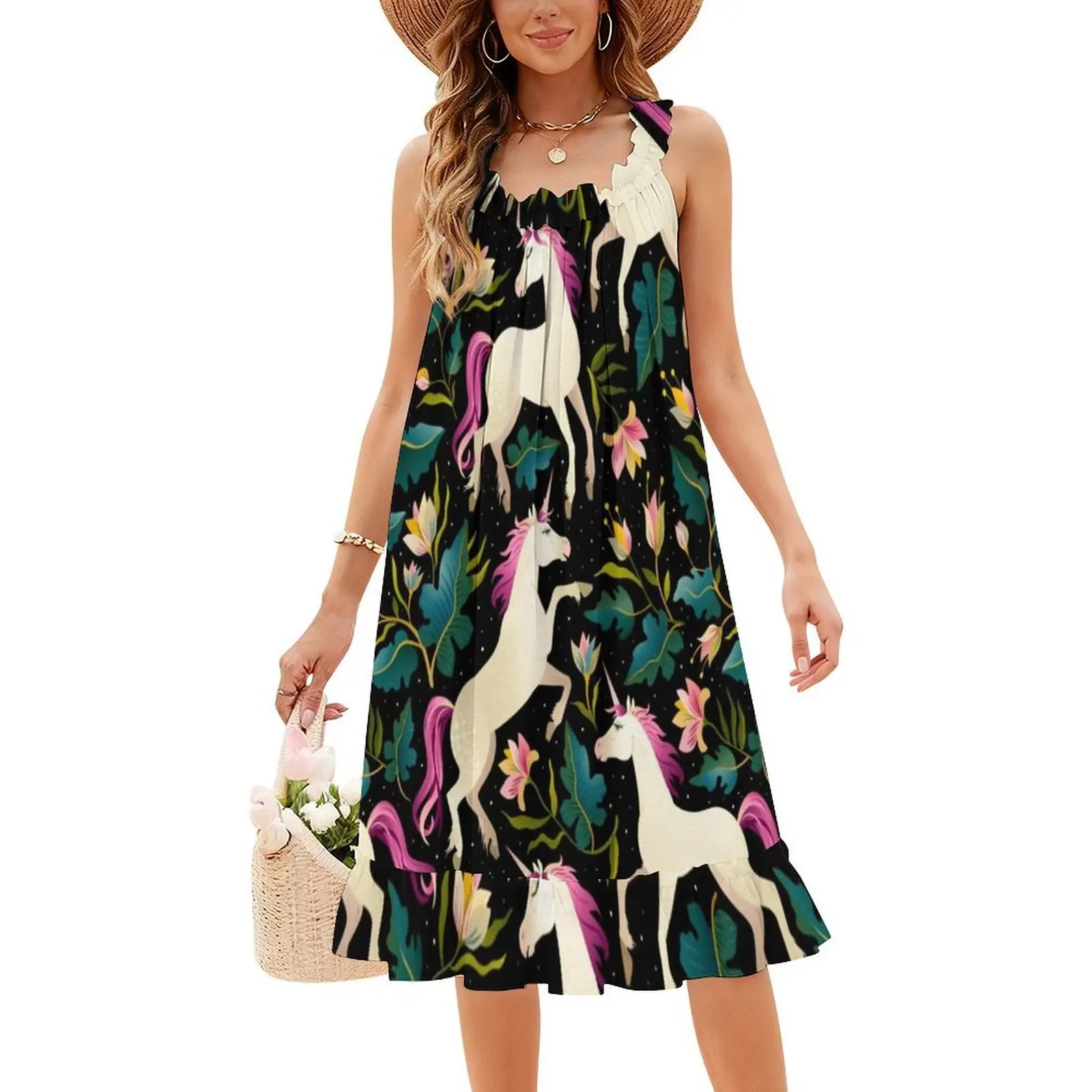 نمط مع فستان حفلات نسائي جميل على شكل وحيد القرن ملابس نادي مطبوعة عصرية للنساء نمط وحيد القرن