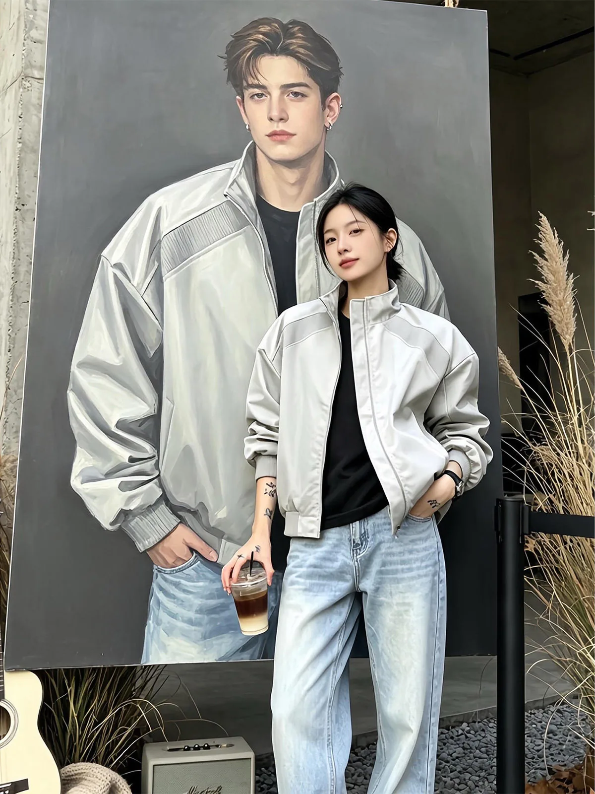 American Style Deconstructed Short Flight Padded Shoulder Jacket Men's Cool Stand Collar Baseball Uniform High-End Workwear O...