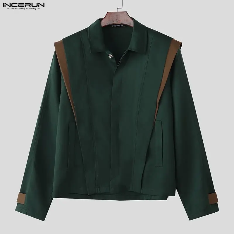 INCERUN سترات رجالية بألوان متعددة مع طية صدر السترة وأكمام طويلة وأزرار معاطف رجالية ملابس خروج فضفاضة على الطراز الكوري ملابس خارجية عصرية