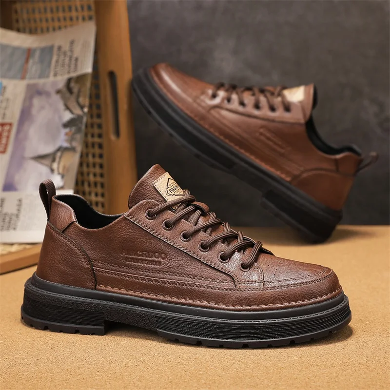 

Big Yellow Boots High-Top Boots: Autumn Men's Genuine Leather Shoes, 2024 New Inner Height-Increasing Stylish Thickened Sole Wor