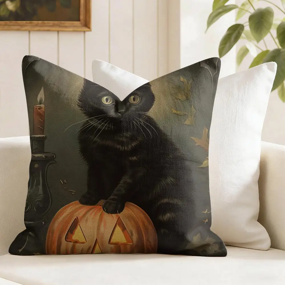 Halloween All Saints Day Cushion Cover Natural Linen Organic Fabric Double-Sided Printing Breathable Perfect Gift For Decor