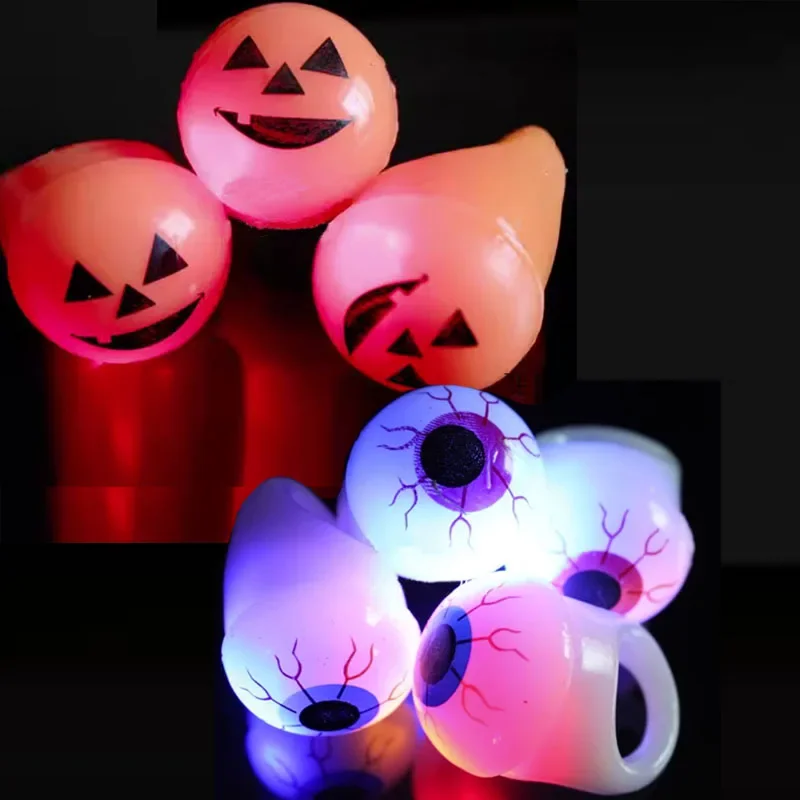 36pcs LED Light Up Jelly Pumpkin Eyeball Rings Flashing Finger Ring Halloween Decoration and Party Favors Wedding Festival