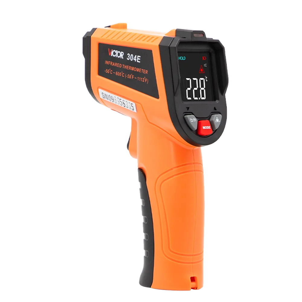 VICTOR 304E Non contact Digital Industrial T emperature G un Thermometers Range -50- 600 Celsius Emissivity 0.1-1.00 Adjustable