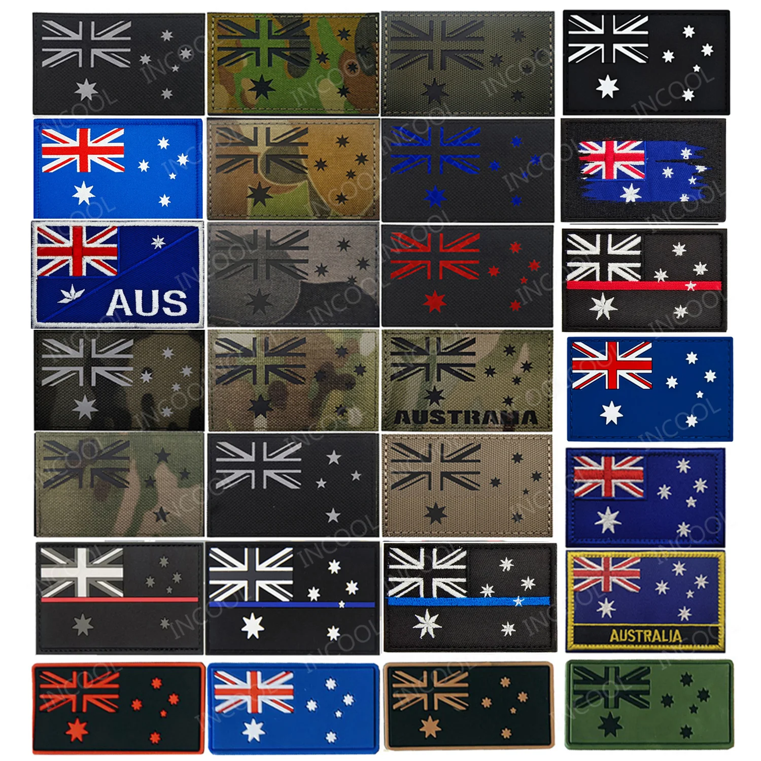 Australia Flags IR Reflective Patches Tactical Appliqued Australian Flag Embroidery Badges Sticker Chevron Strip