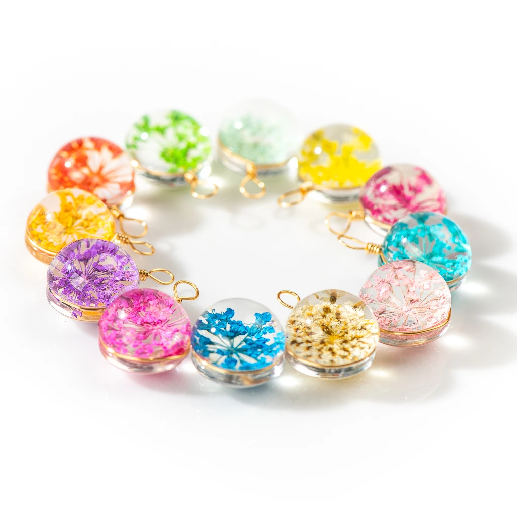 14mm Glass Dried Flower Ball  enHook Multicolor Gypsophila  Handmade Jewelry Accessories Pendant Z705