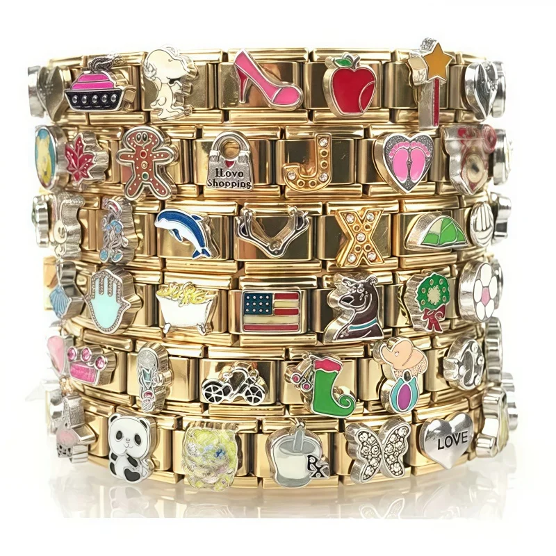 Gold color 18 Mixed Italian Charm Link Bracelet 9MM DIY parts module accessories wholesale