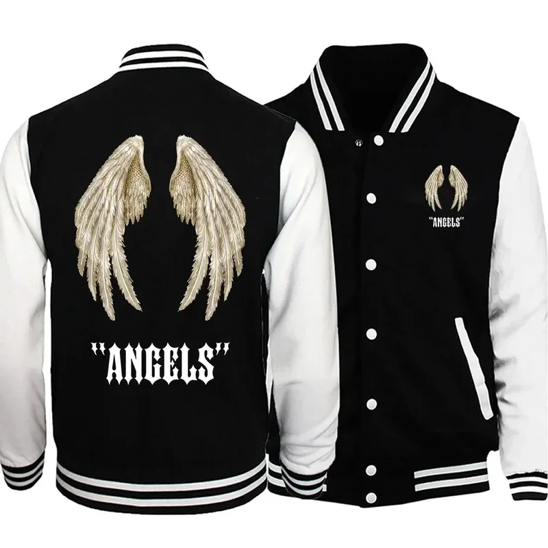 Creative angel wings women men hoodie baseball uniform jacket coat sweatshirt trend couple brand print cardigan clothes tops