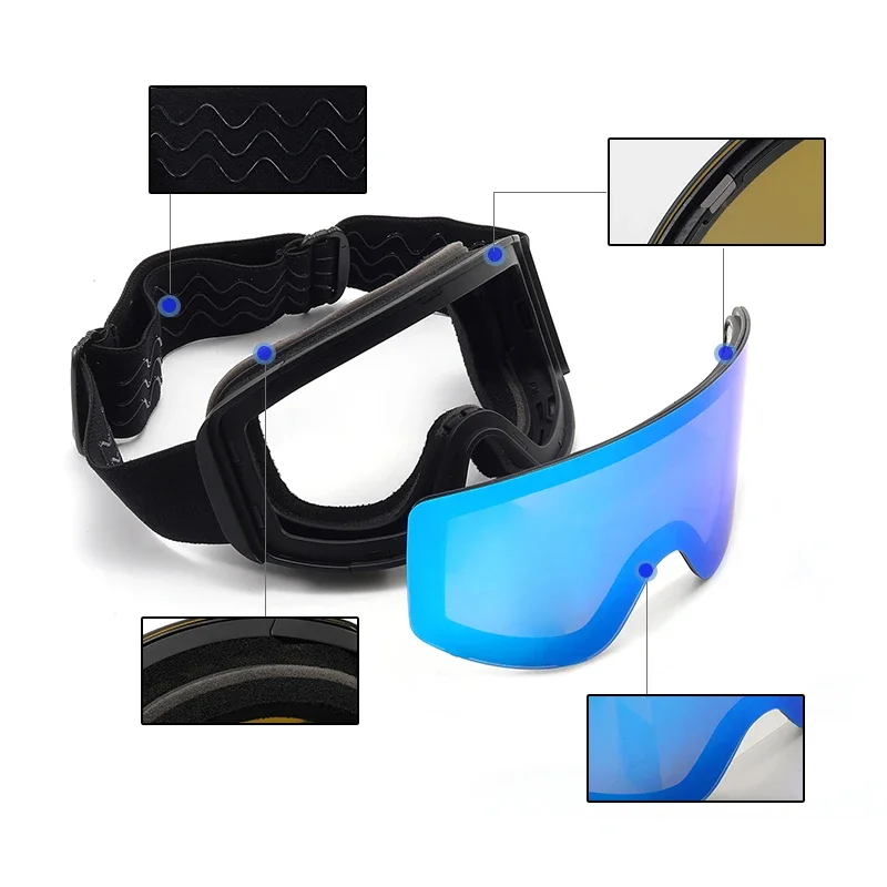 New Come Winter Sports Skiing Equipment Soft to Wear TPU Magnetic Type Frame Can Custom Anti Fog Ski Goggles