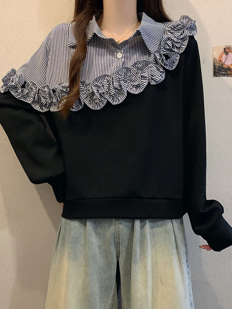 Felpa Oversize a Righe Patchwork da Donna, Maglia Invernale Lunga e Larga, Top Casual Comodo e Traspirante, Abbigliamento Streetwear alla Moda