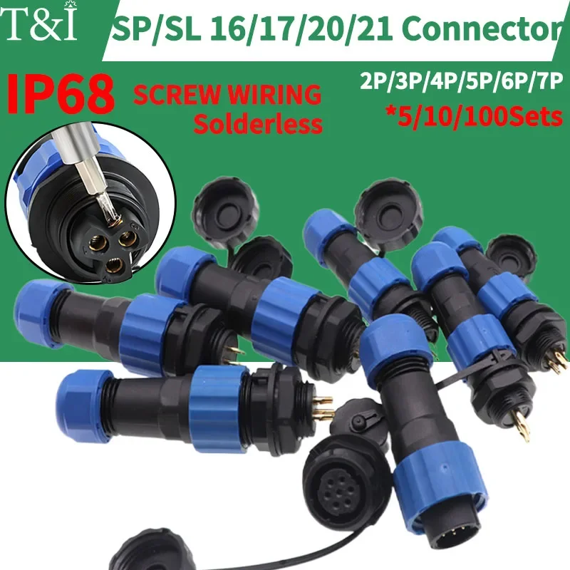 

IP68 SP/SL16/17/20/21 Waterproof Screw Wiring Connector Solderless Industrial Plug Thread Socket Butt Rear Nut,2/3/4/5/6/7Pin