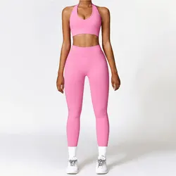 High Waist Leggings e Top 2-Piece Set Seamless Treino para Mulheres, Sportswear, Yoga Vestuário, Fitness, Workout Outfits, Gym Wear