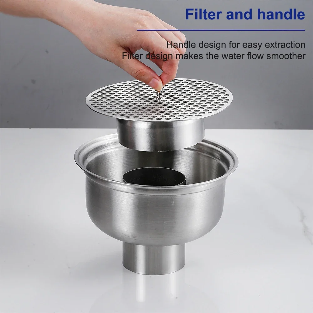Stainless Steel Floor Drain,Bathroom Drainage With Hidden Handle,Round Floor Drain For Workshop Basement,Sink Drain Stopper