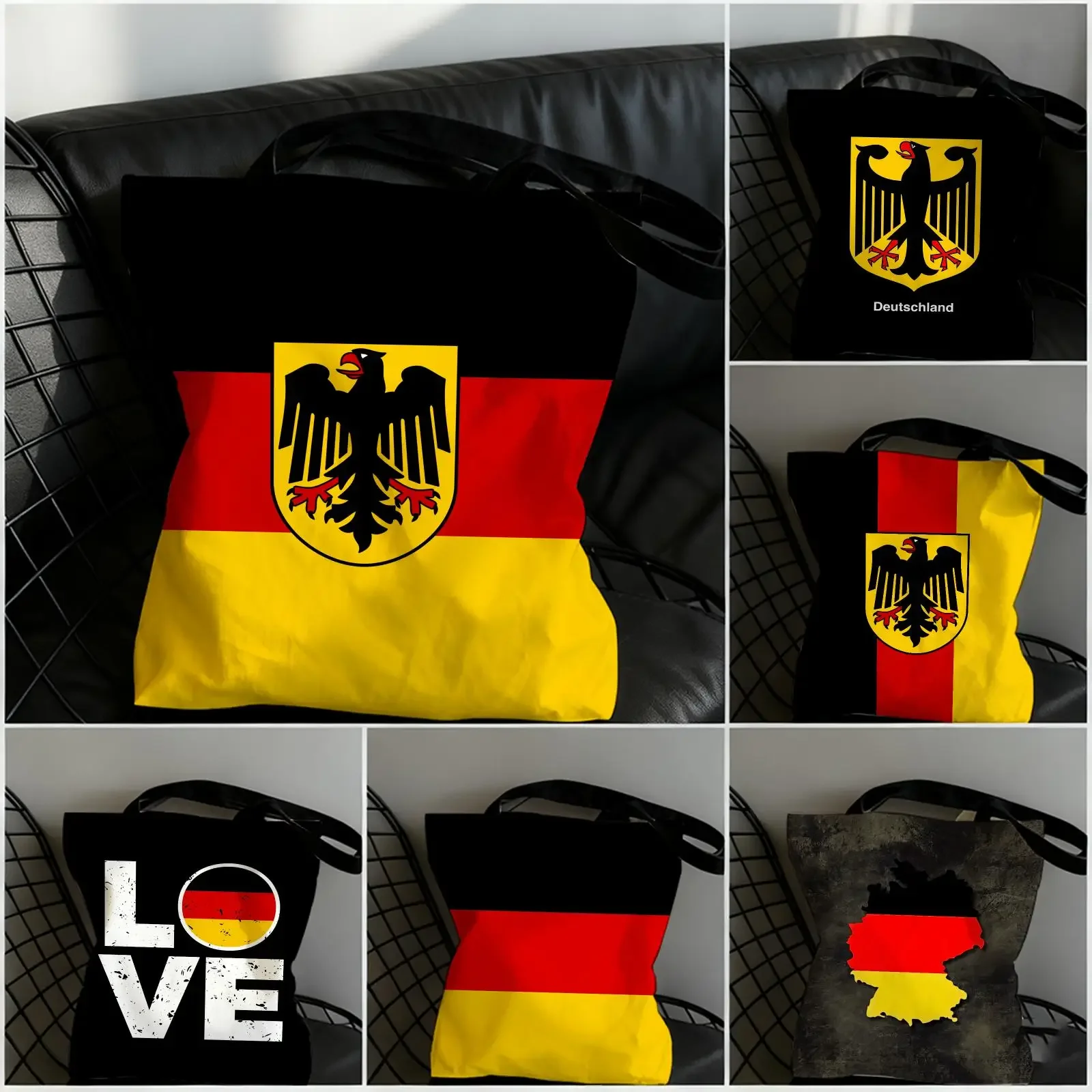 Germany Flag Emblem Storage Bags Large Capacity Canvas Tote Bag Double-Sided Print Shoulder Handbag for Daily Shopping