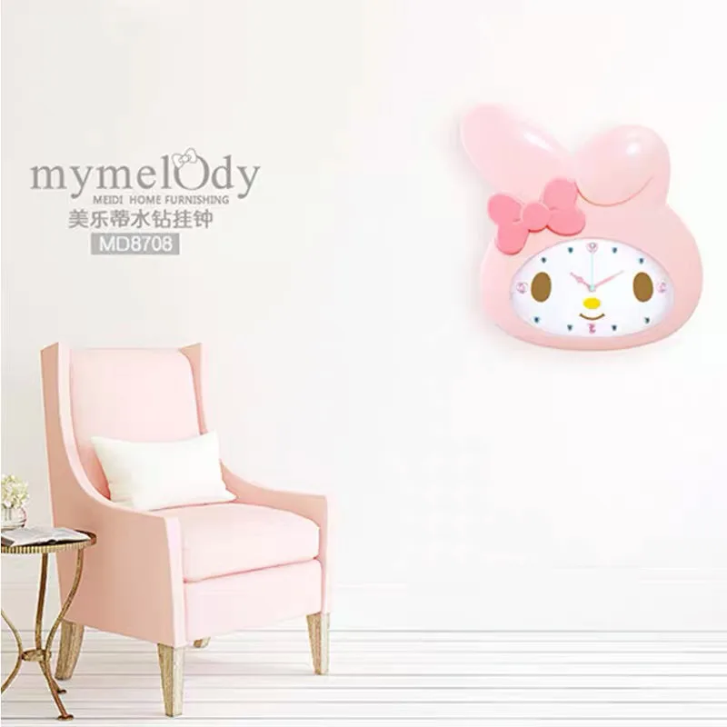 سانريو ساعة حائط مرحبا كيتي بلدي ميلودي الكرتون لطيف غرفة الأطفال دراسة غرفة المعيشة كتم ساعة الحائط الديكور جديد