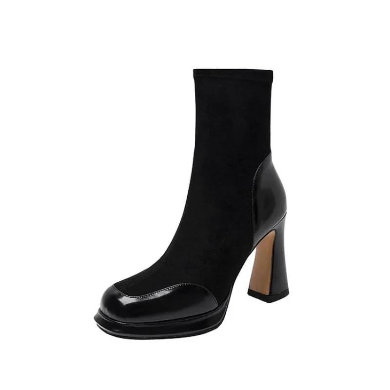 French-style Chunky Ankle Boots For Women, Waterproof Platform, High-heeled Short Boots, Fashionable And Versatile Single Boots_voghion.com