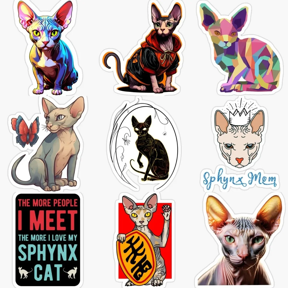 

Canadian Hairless Cat Sphynx Cat Pets PVC Stickers for Decorate Car Van Fridge Wall Window Helmet Decal Accessories