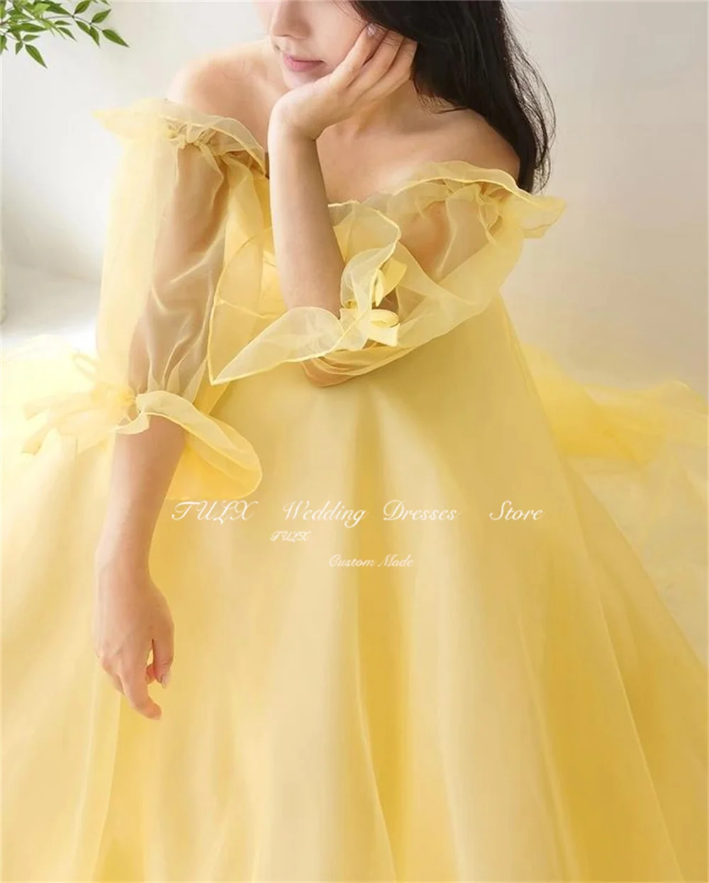 TULX-Vestido largo de Organza para mujer, vestido elegante de noche con escote Corazón, color amarillo, ideal para fiesta de boda, sesión de fotos, hecho a medida, 2025