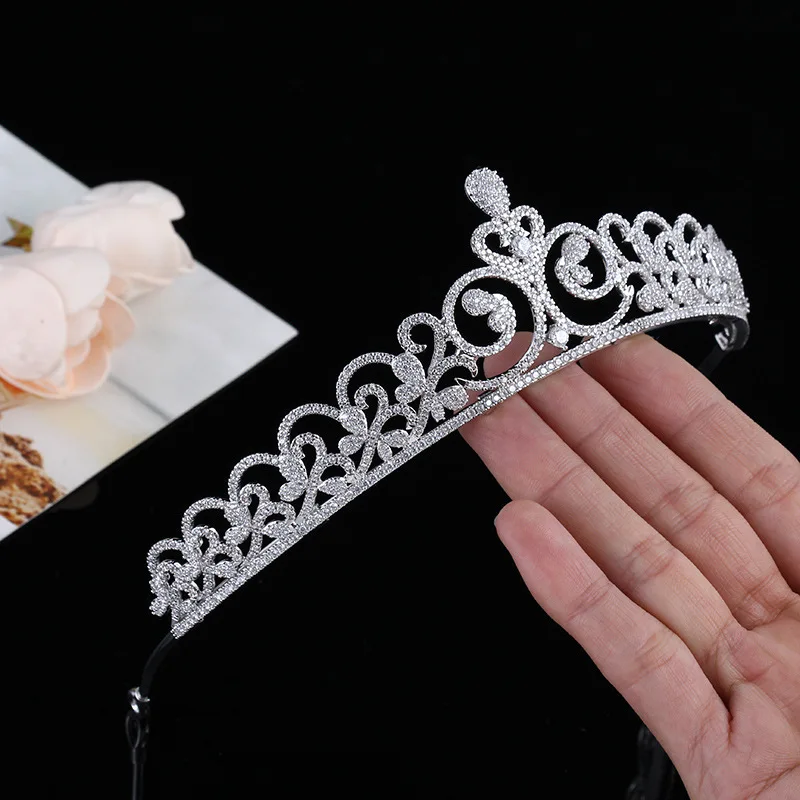 Himstory Luxus Zirkonia Blume Kopf bedeckung Brautkrone Hochzeit Haarschmuck Schönheit Abschluss Braut Diademe