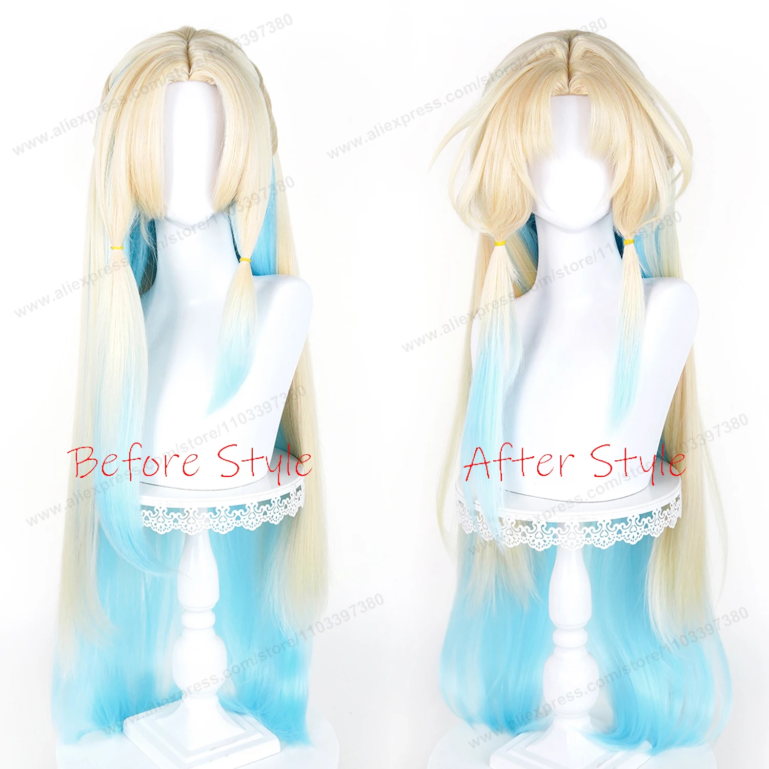 HSR Pearl Cosplay Wig 98cm Long Light Gold Blue Women Hair Anime Cosplay Wig Halloween Heat Resistant Puffy Yaki Synthetic Wigs