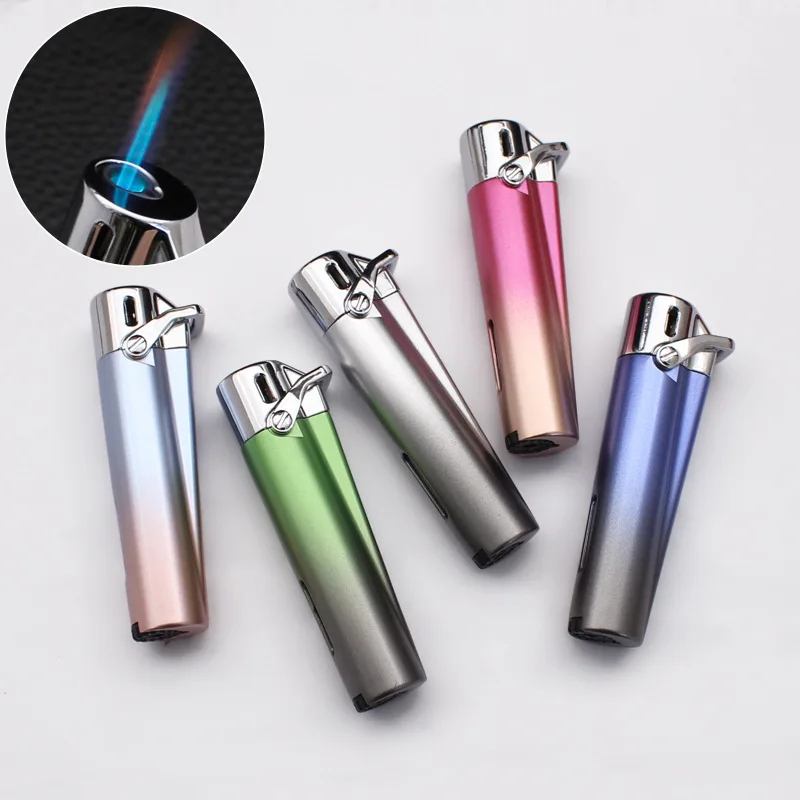 

Portable Simple And Stylish Inflatable Lighter Outdoor Windproof Visible Air Chamber Direct Charging Blue Flame Metal Lighter
