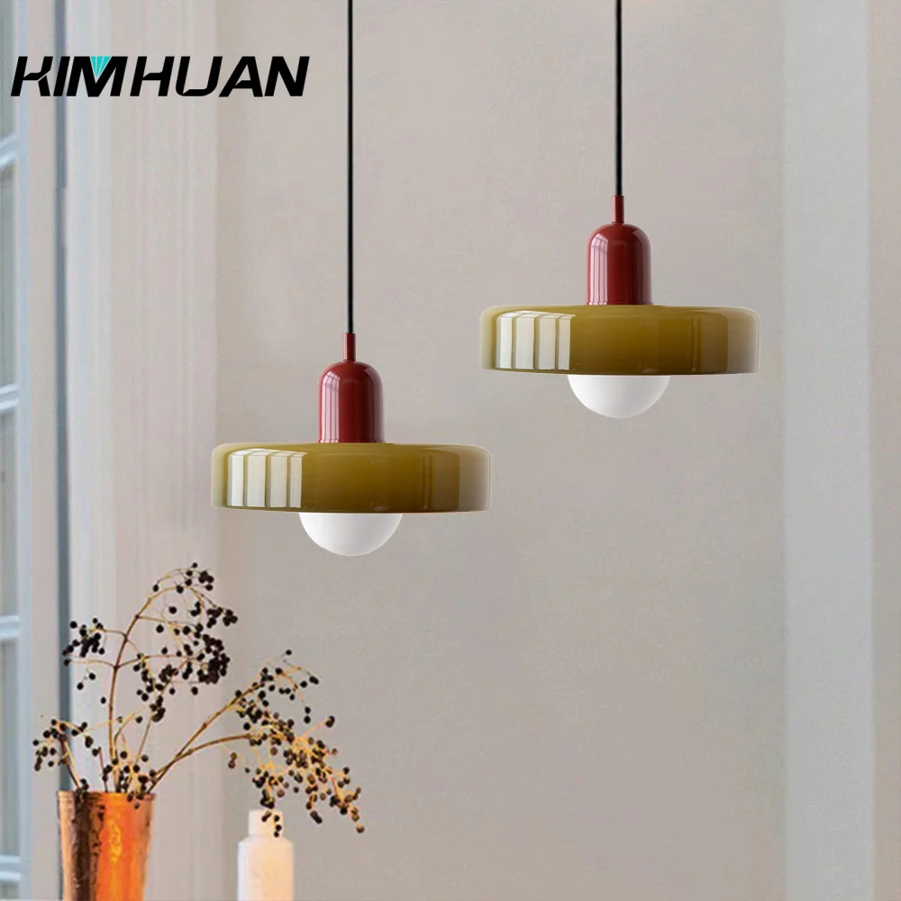 Scandinavian Ceiling Lamps Restaurant Lamps Creative Retro Green Bar Lamps Danish Cream Wind Glass Lamps Bedroom Pendant Lamps