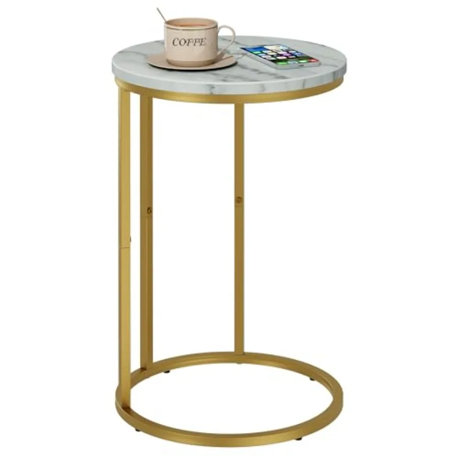 

C Table End Table Marble C Shaped Sofa Side Table Couch Tables That Slide Under Snack Accent Table for Living Room Bedroom Smal