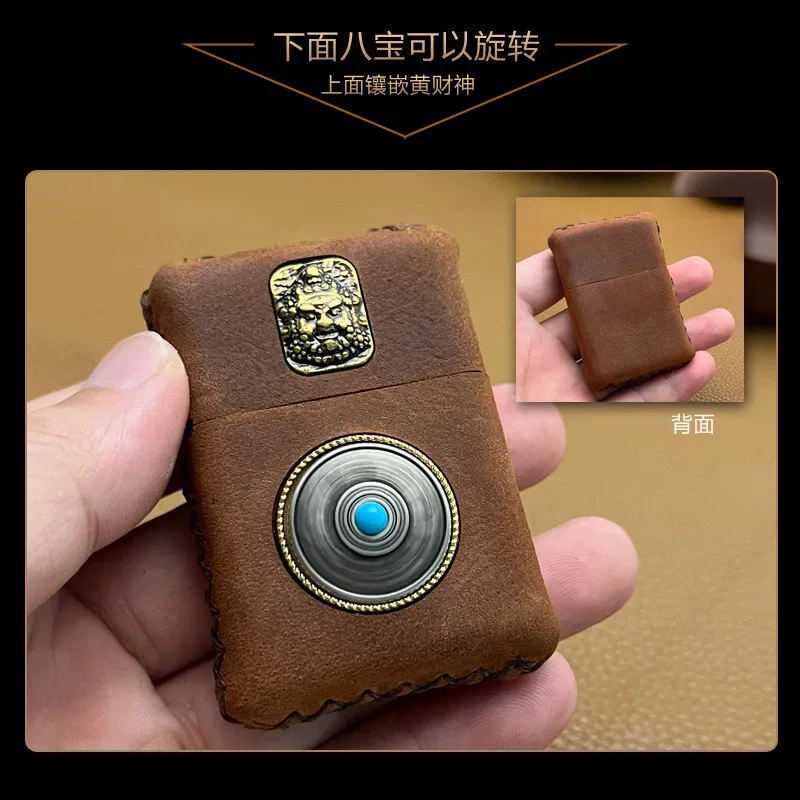 Zorro 902 Brass Version Handmade Cowhide Inlaid Yellow God of Wealth Rotating Eight Treasures Kerosiene Lighter Holiday Gift