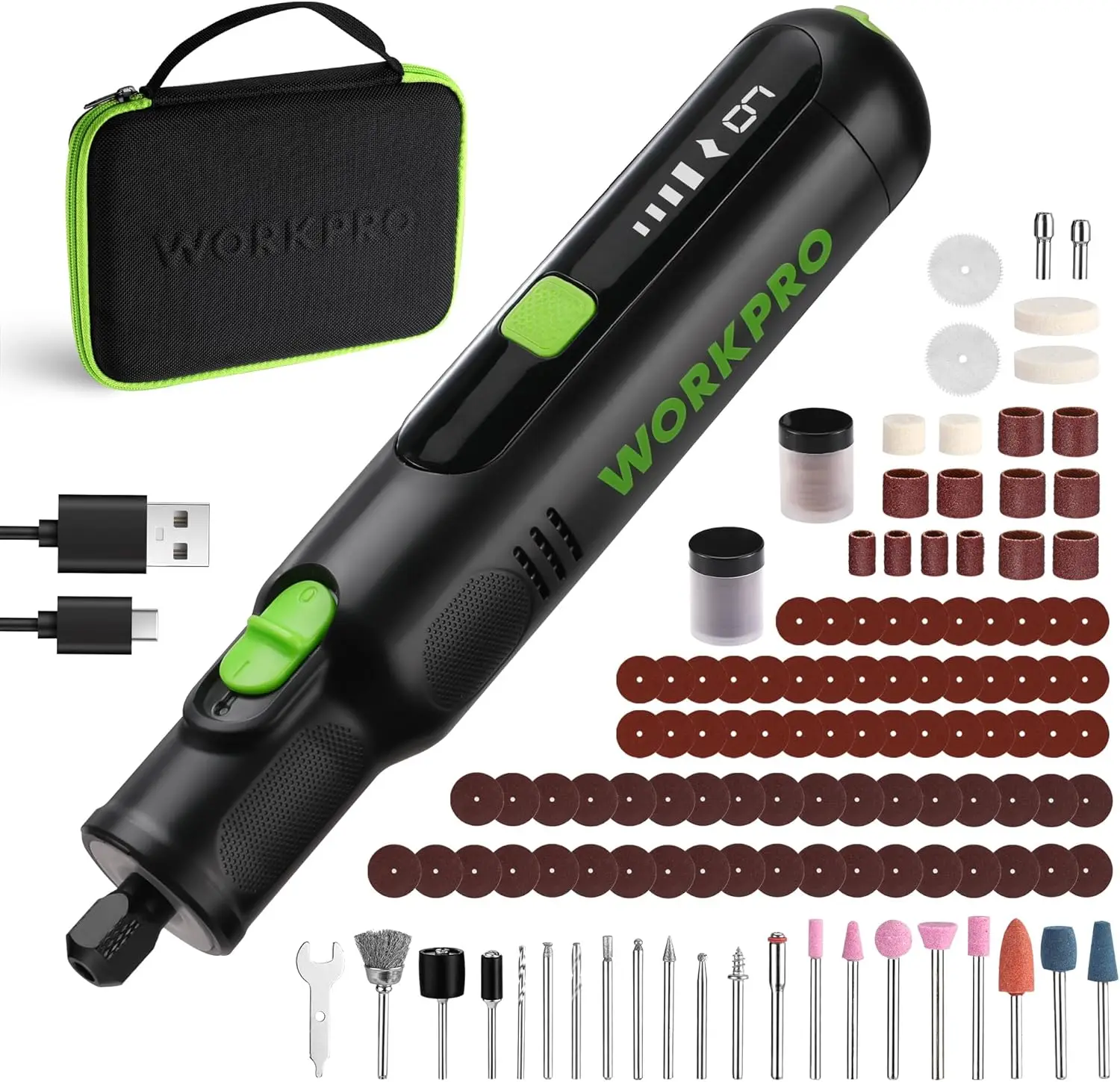 مجموعة أدوات دوارة لاسلكية 8 فولت مع 117 ملحقة، 6 سرعات، شحن من النوع C، ضوء LED للصنفرة والتلميع والنقش والحفر #1