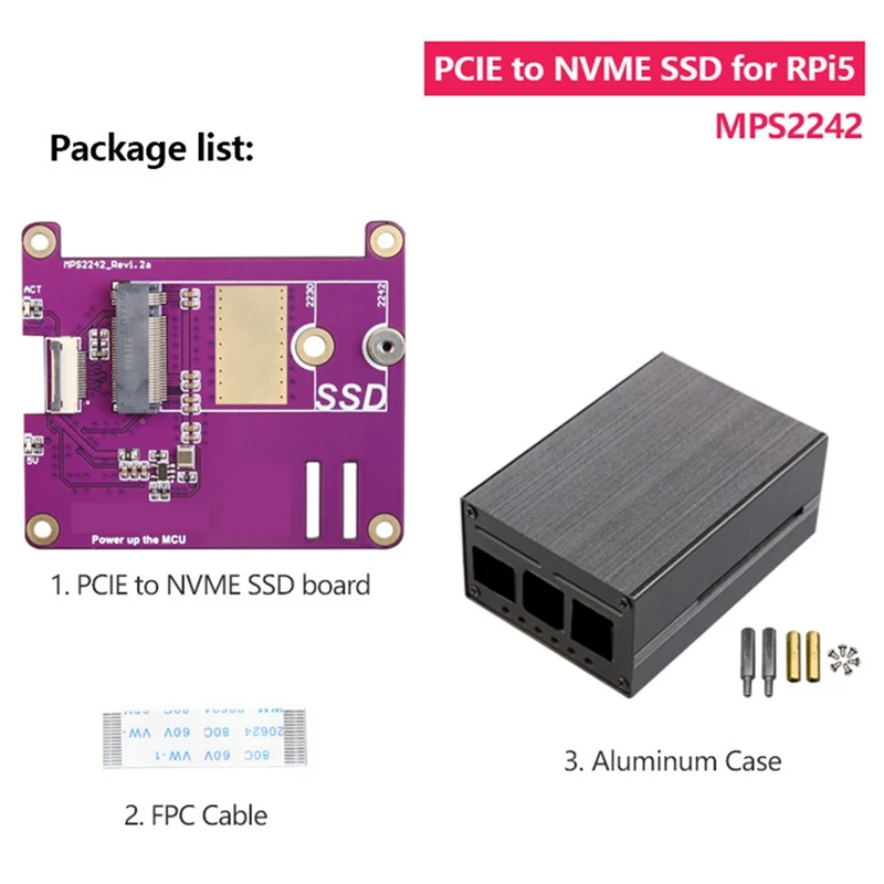 Carte et étui pour Raspberry Pi 5, PCIE M.2 NVcloser 2230 2242 Gen3 SSD HAT 6 000, durable et facile à installer