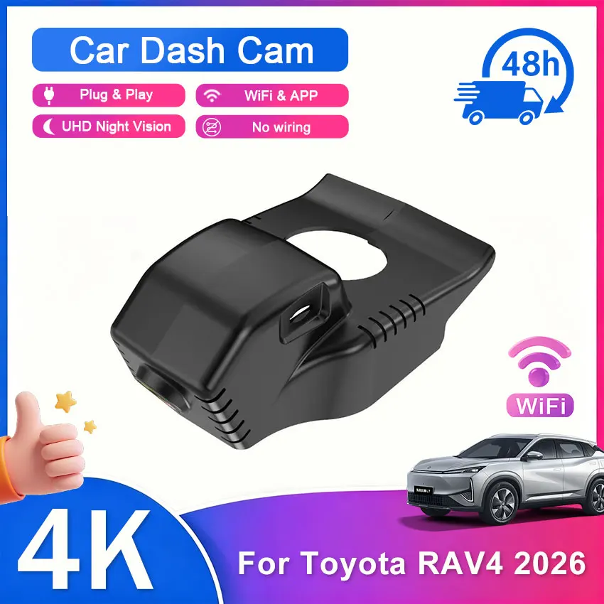 Front and Rear Dash Cam 4K Video Recorder 4K Plug and Play WiFi DVR for AUTO APP/Voice Control Dashcam for Toyota RAV4 2026