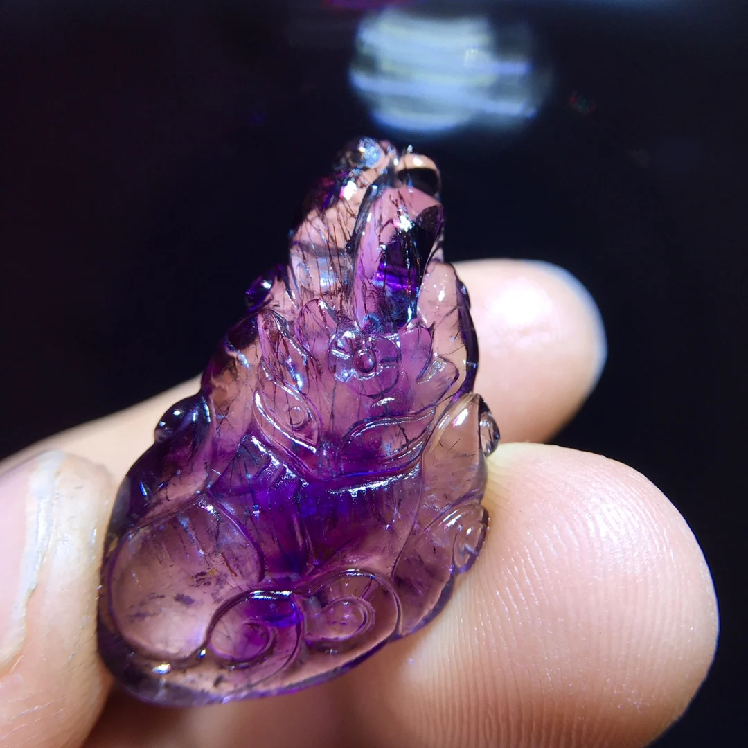 

Natural Purple Super Seven 7 Rutilated Quartz Pendant 29/16.3/8.5mm Fox Necklace Crystal Genuine AAAAA